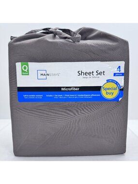 Mainstays Microfiber Sheet Set Queen 4-Pc Dark Brown Soft Wrinkle Resistant NEW